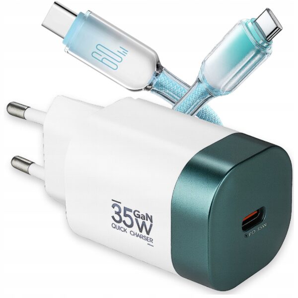 SZYBKA ŁADOWARKA DO TELEFONU SIECIOWA GaN 35W USB TYPE-C + KABEL USB-C 60W