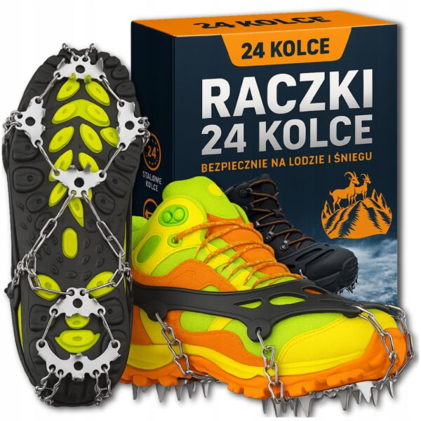 MEGA MOCNE RACZKI 24 KOLCE 38-45 NAKŁADKI NA BUTY ŁAŃCUCHY ANTYPOSLIZGOWE