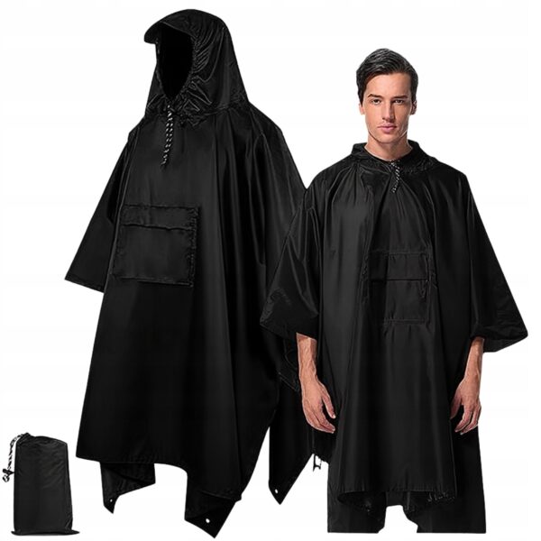 PELERYNA PRZECIWDESZCZOWA Poncho PŁASZCZ narzuta CZARNA PVC Z KAPTUREM 3W1