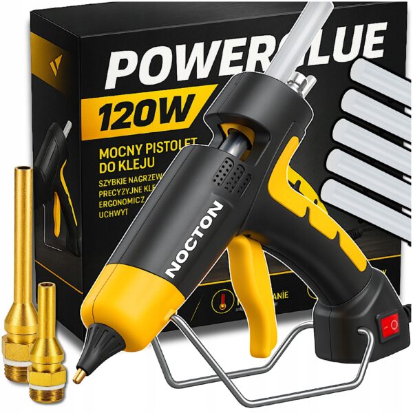 Pistolet do kleju na gorąco 120W z dodatkową dyszą klej w zestawie